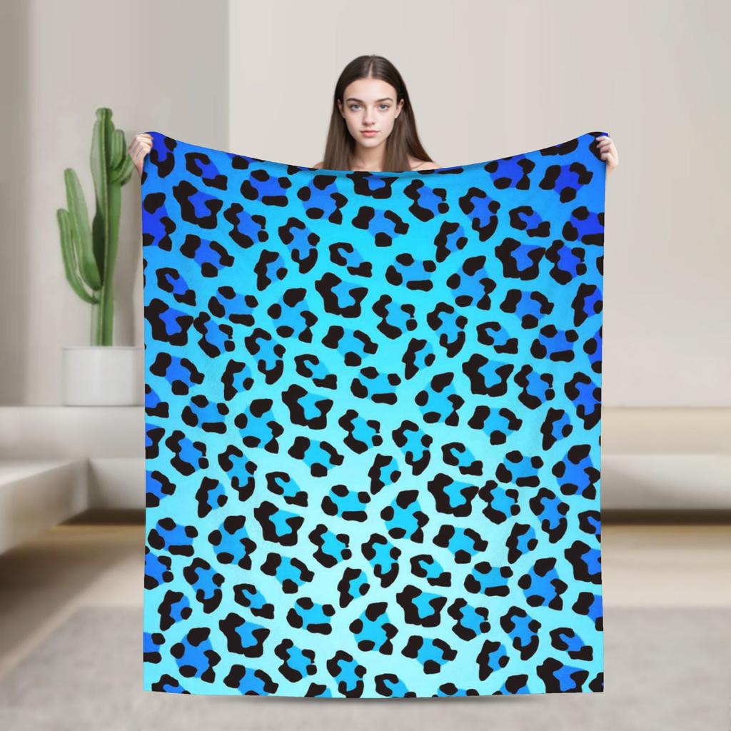 Blue Leopard Texture Blanket Soft Funny Plush Throw Blanket For Students Couch Chair Sofa Bed Flannel Bedspread Bed Cover