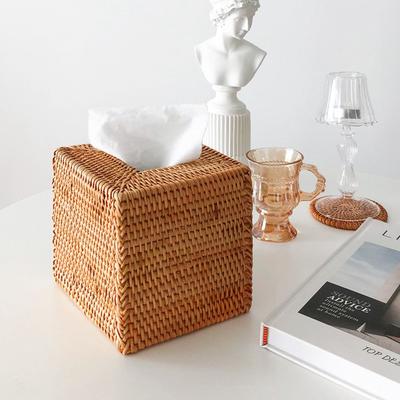 Organizer Rustic Natural Rattan Tissue Holder Wipes Storage Case Paper Towel Dispenser Napkin Box