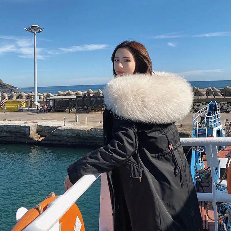 

WTEMPO Осень-зима Женские свободные съемные пальто с подкладкой из искусственного меха, большие размеры, однотонные повседневные куртки с капюшоном, женские теплые длинные парки 4XL чёрный