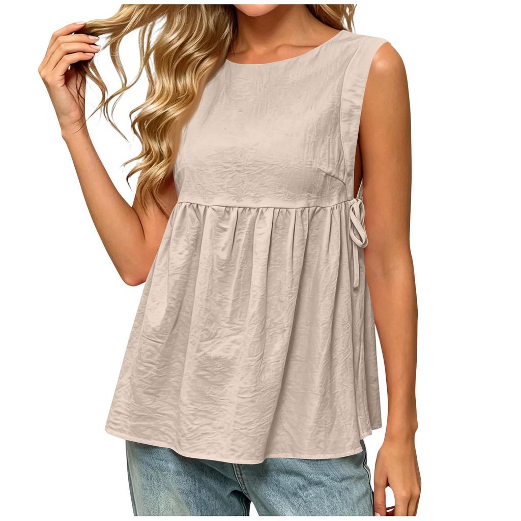 Women’s Sleeveless Cotton Linen Button Vest Top Loose Fit Casual Blouse with Side Tie for Summer Daily Wear