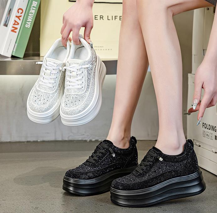 Fashion 9CM 2025 Women's Spring Summer Shoes Fashion Rhinestone Female High Heels Shoes Breathable Mesh Women Summer Rubber Sole Shoe