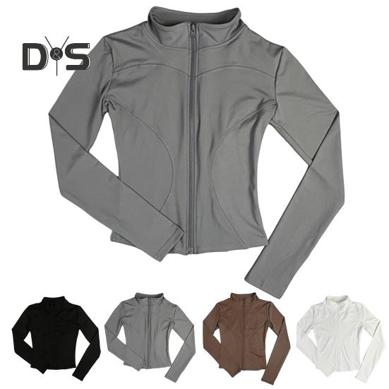 Women Sports Jacket Full Zip High Elasticity Yoga Jacket Stand Collar Slimming Fitness Top for Running Yoga Workout