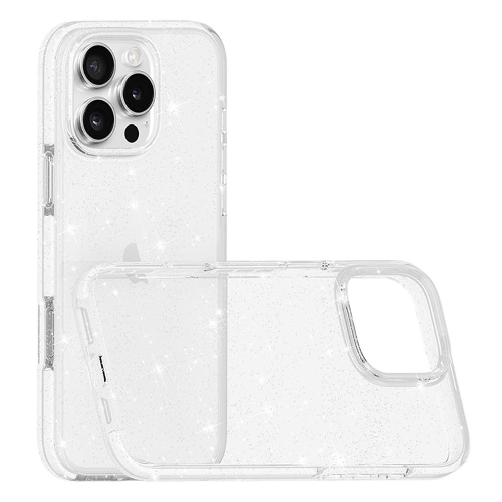 For iPhone 16 Pro Case PC Back TPU+TPE Frame Glitter Clear Sparkly Phone Cover