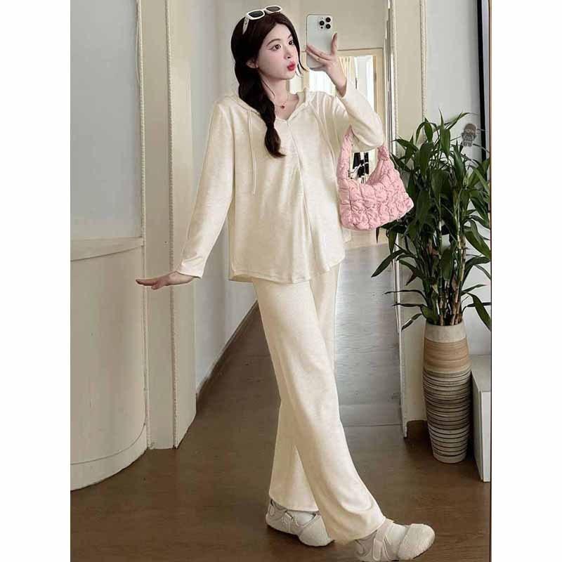 Maternity clothes autumn and winter new semi-zipper hooded shirt lazy style loose belly cover and thin commuter style top