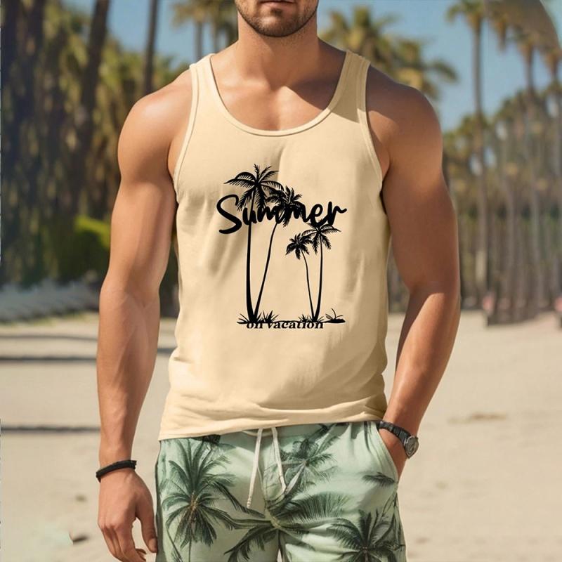 3D Printed Coconut Tree Tank Tops For Man Colorful Sunset Pattern Tees Summer Casual Fashion Vest Loose Sports Street Tank Top