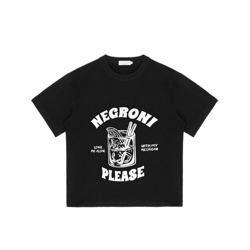 Black T-Shirt with Negroni Cocktail Graphic and Text Leave Me Alone with My Negroni Please for Casual Wear