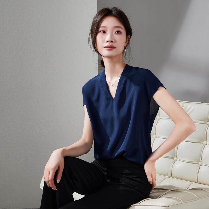 SOFSIL Women's V-Neck Short Sleeve Silk Blouse