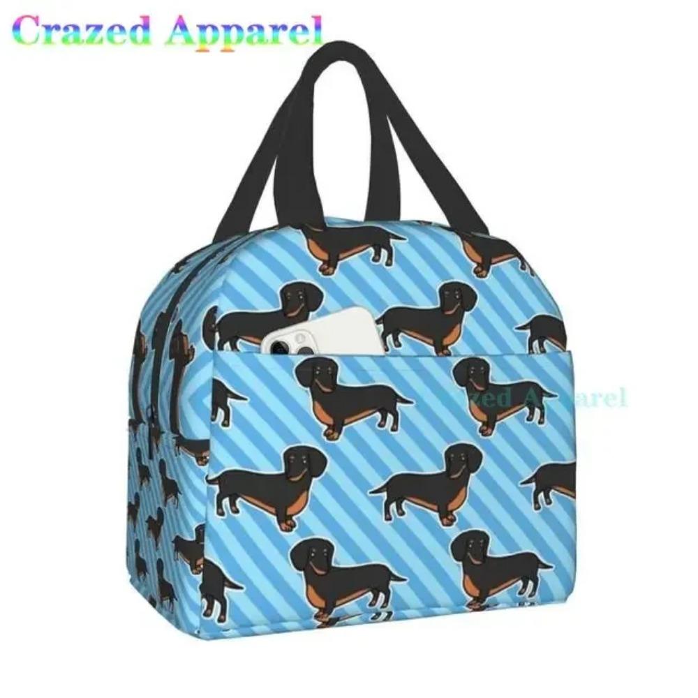 Roztomilá barevná káva jezevčík opakovaně použitelná izolovaná taška na oběd chladicí taška tote box kontejner s přední kapsou pro ženu muže