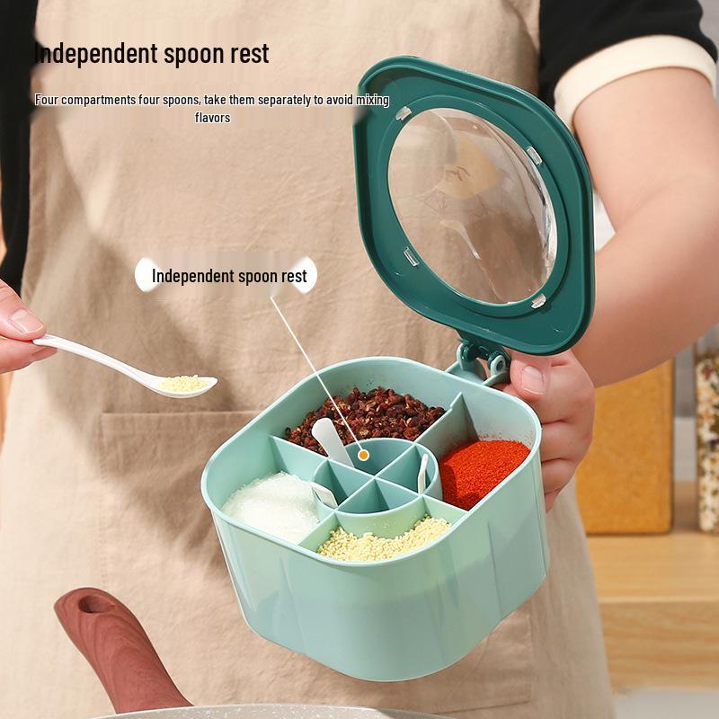 4-Compartment Kitchen Seasoning Box with Lid - Multifunctional Storage for Sugar, Salt, and MSG
