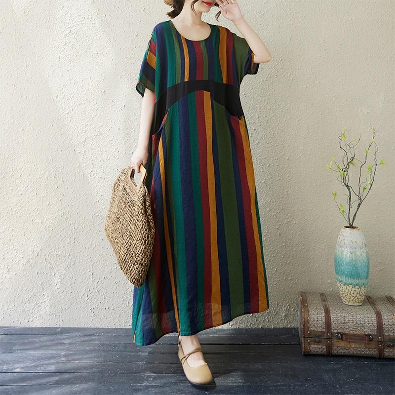Kortermet Plus size bomull vintage floral nytt i kjoler for kvinner uformell løs lang sommerkjole