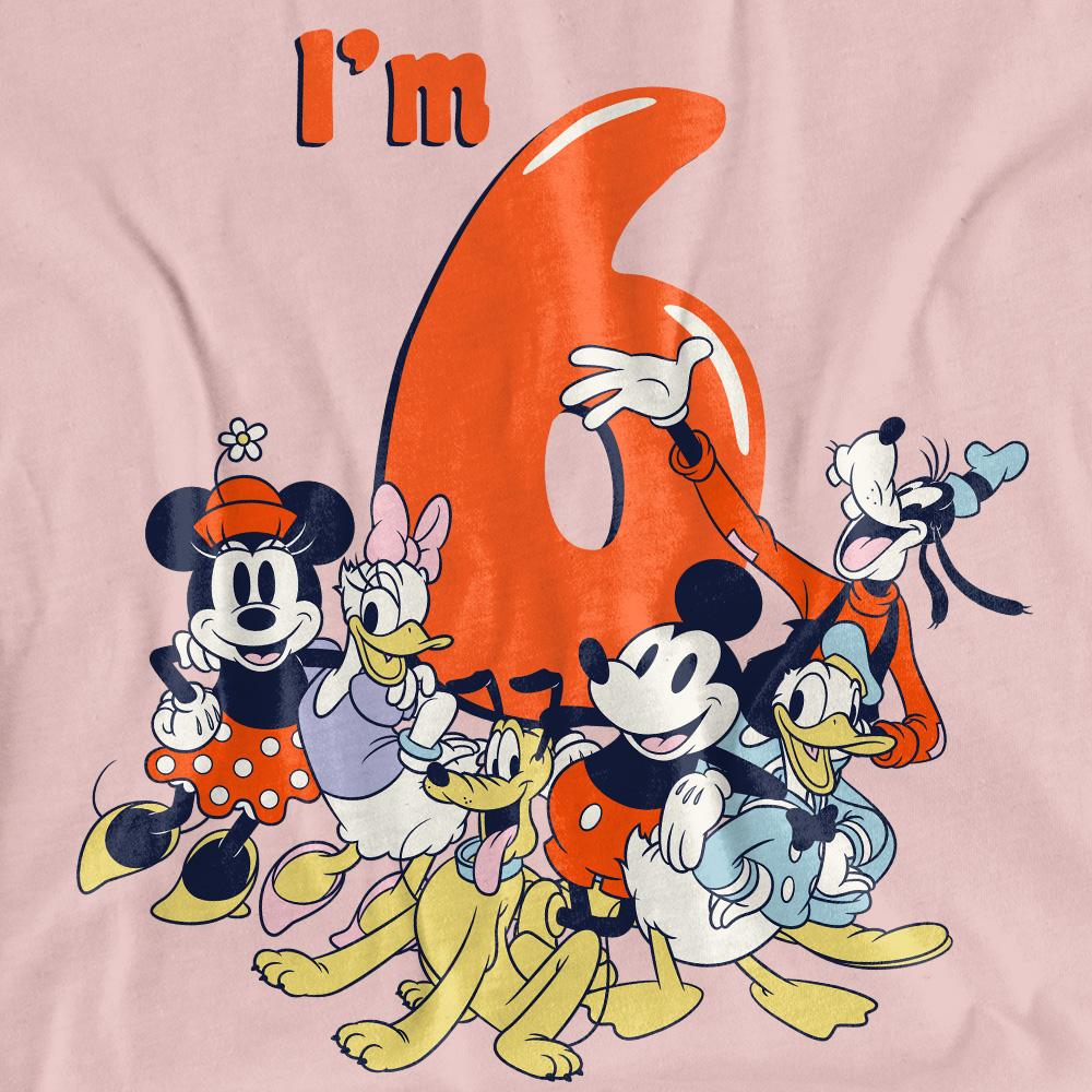 Mickey Mouse & Friends Womens/Ladies Vintage Group 6th Birthday T-Shirt