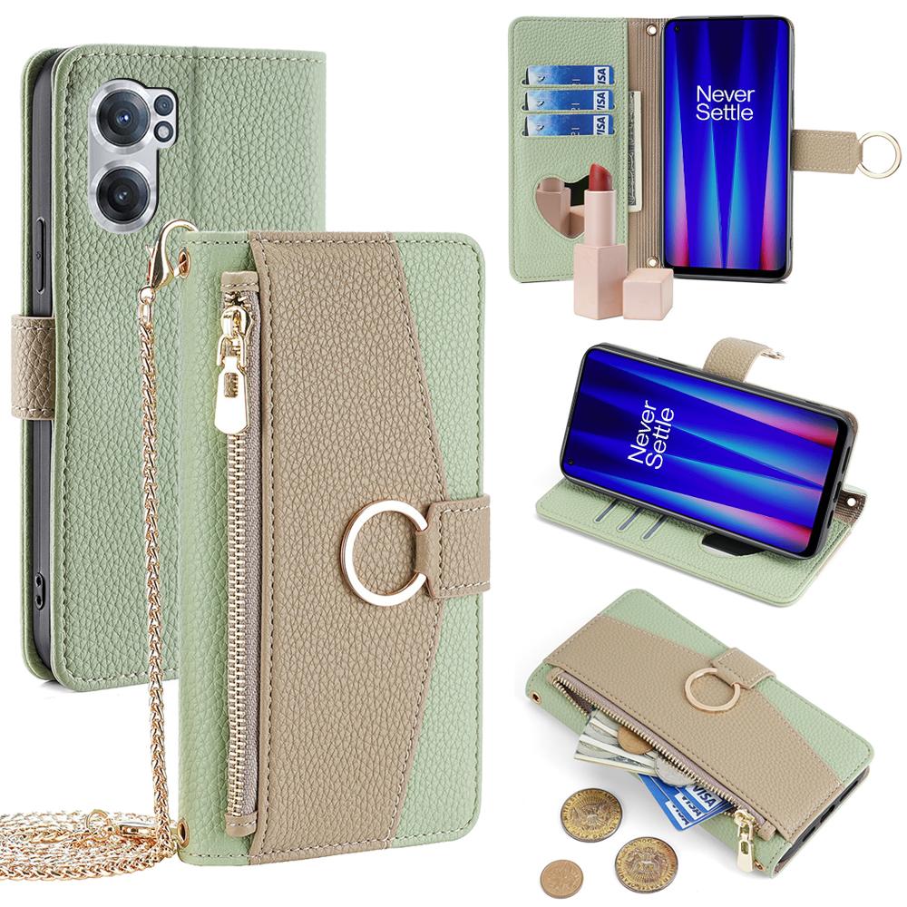 

For OnePlus Nord CE 2 5G Crossbody Phone Case Purse PU Leather Cover with Makeup Mirror E