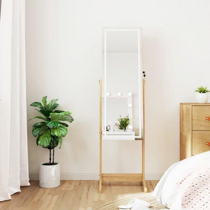VidaXL Armoire à bijoux miroir avec lumières LED sur pied, armoire à bijoux, rangement pour bijoux, boîte à bijoux avec 353264