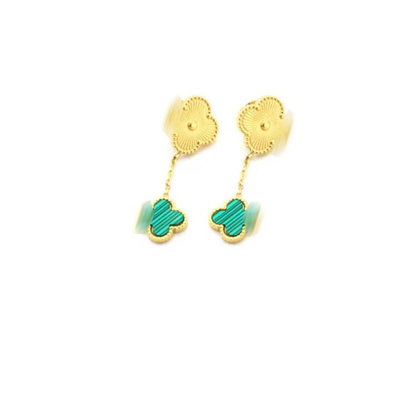 18k Gold Four-Leaf Clover Jewelry Set: Necklace, Bracelet, Earrings with Mother-of-Pearl for Women