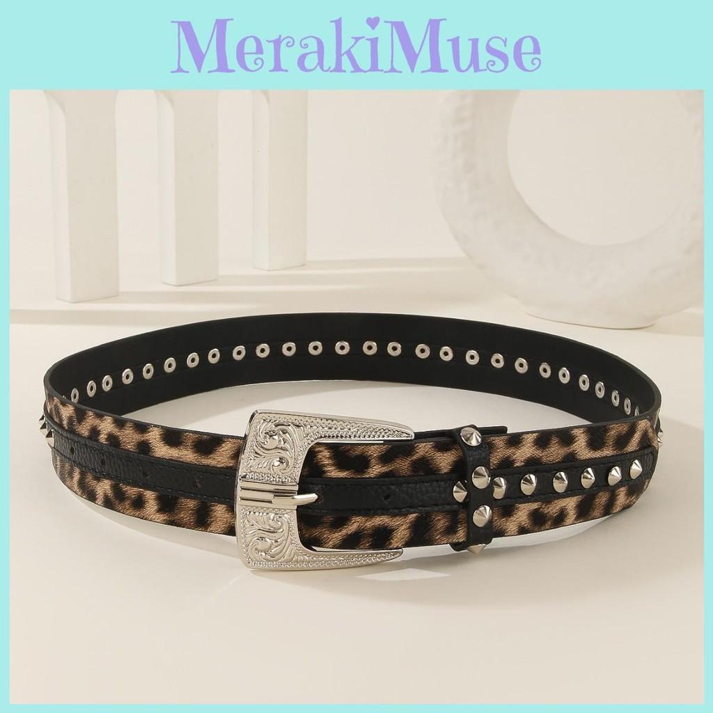 Leopard Print Fashion Pattern Rhinestone Metal Buckle Decoration Women Belt Wide