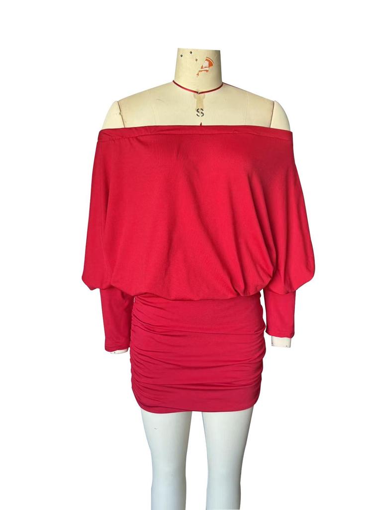 2026 Fall/Winter European & American Style One-Shoulder Batwing Sleeve Sexy Hip-Hugging Skirt