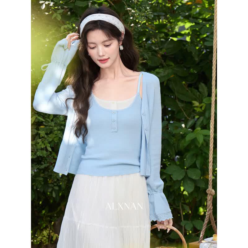 Women s French Style Light Blue Knit Cardigan M