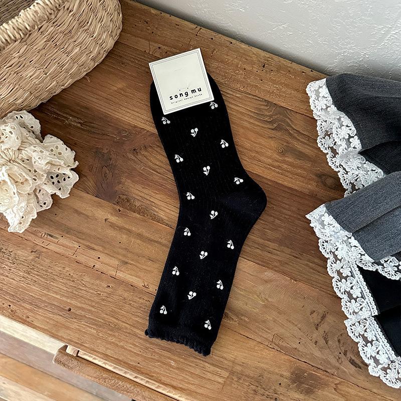 

Женские новые осенние модные носки с бантом средней длины 1 pair молочный белый