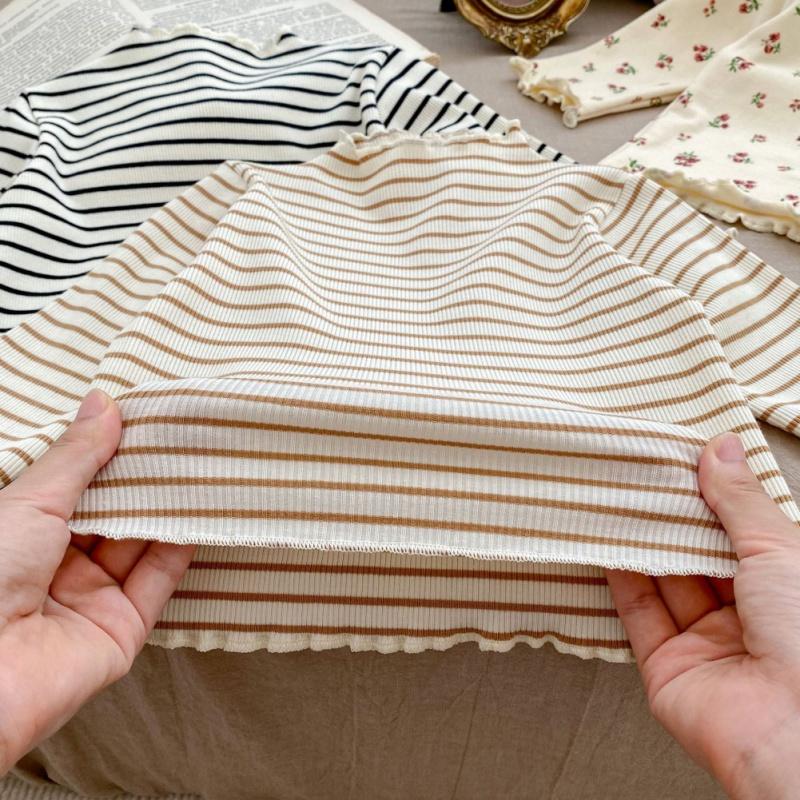 Baby Girl Long Sleeved Top Pleated Printed Cotton T-Shirt Kids Top