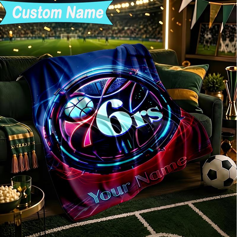 1PC Custom Name Blanket Philadelphia Basketball Team Flannel blankets Patterns Throw Blanket All-Season Soft Gift for Couch, Bed, Camping, Birthday gi