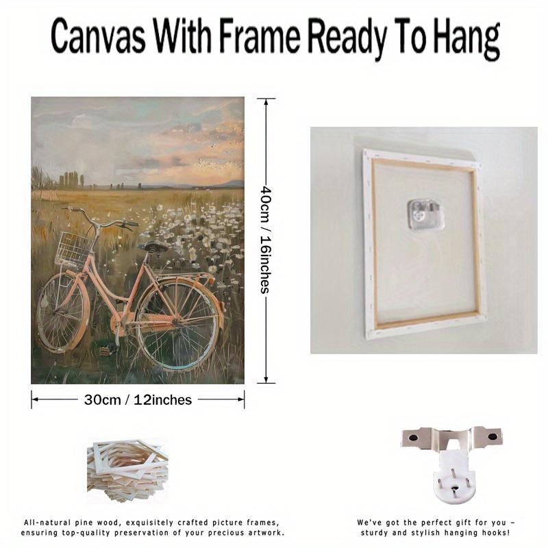 1-Piece Set - Vibrant Pink Bicycle Art Canvas Poster Ideal Gift for Bedroom, Living Room, Office Mural (with Frame)