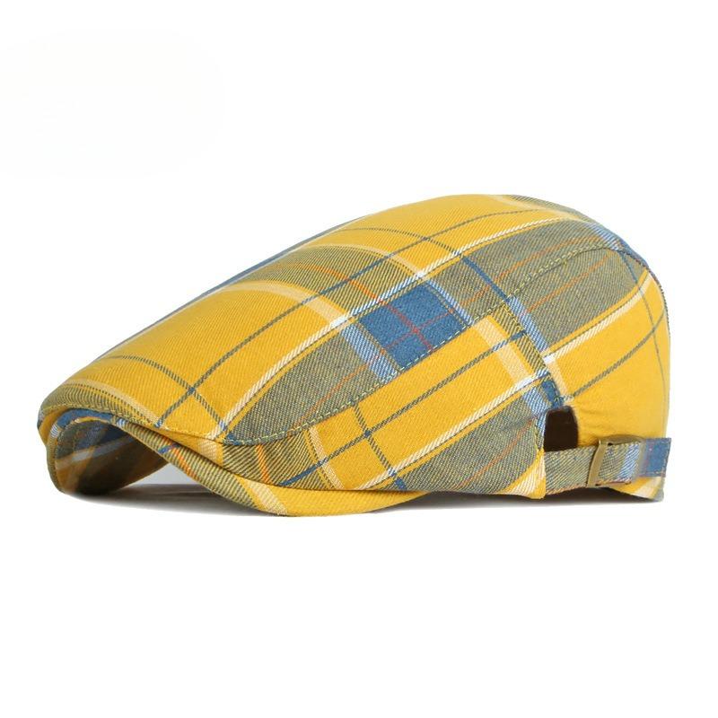 

British Retro Plaid Beret Hat for Men & Women Summer Thin Breathable Flat Cap Fashion Newsboy Cap Casual Painter Duckbill Hat 56-60cm жёлтый