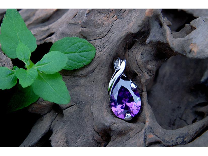 Zhenrong Imitation Brazilian Amethyst Teardrop Angel's Tear White Copper Pendant