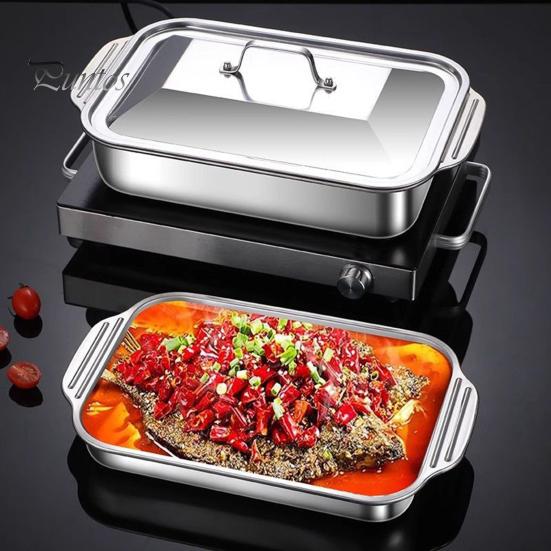 Deep Rectangular Baking Pan Stainless Steel Pan, with Handles, Heavy-Duty Tray, Commercial Grade High Temperature Resistant Durable Kitchenware,