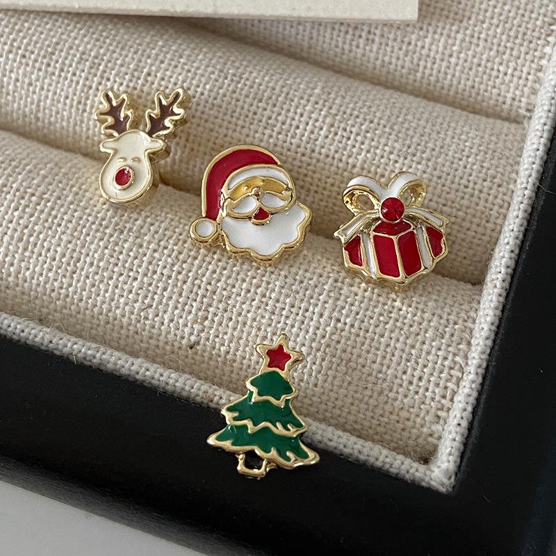 Santa Claus Asymmetrical Stud Earrings - Cute Cartoon Design for Women, European & American Fashion