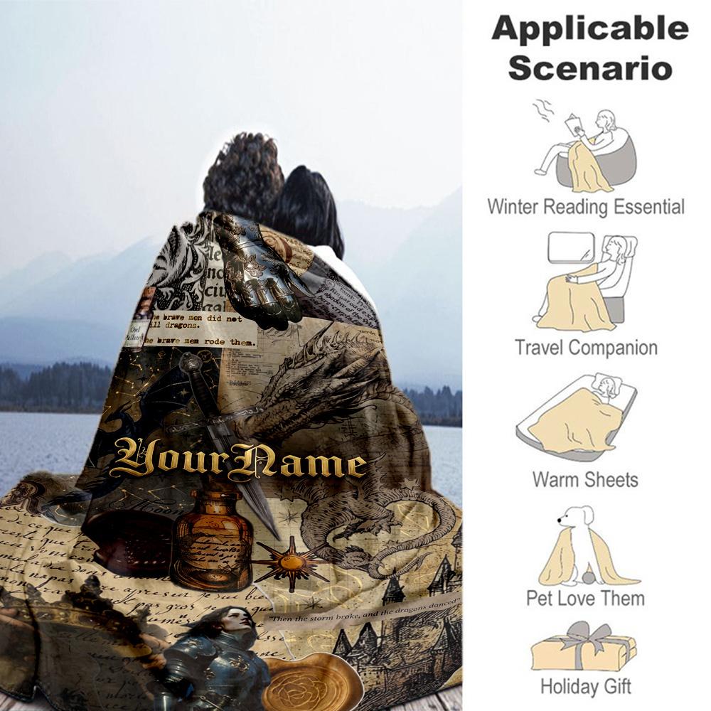 Gothic Illustrations Customize Text Blanket Cozy Personalized Blanket Warmthful Decor Suitable for Seaside Office Chair Sofa Living Room All-Season Us
