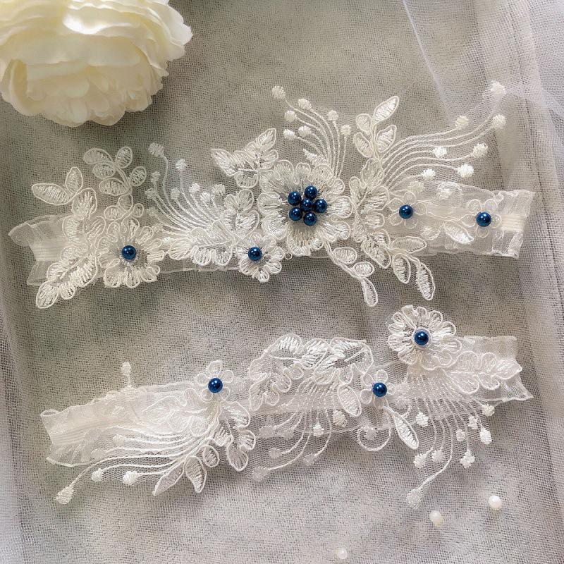 2Pcs Wedding Garter Lace Beads Embroidery Flower Sexy Garters Women/Female/Bride Thigh Ring Bridal Lace Leg Ring Loop
