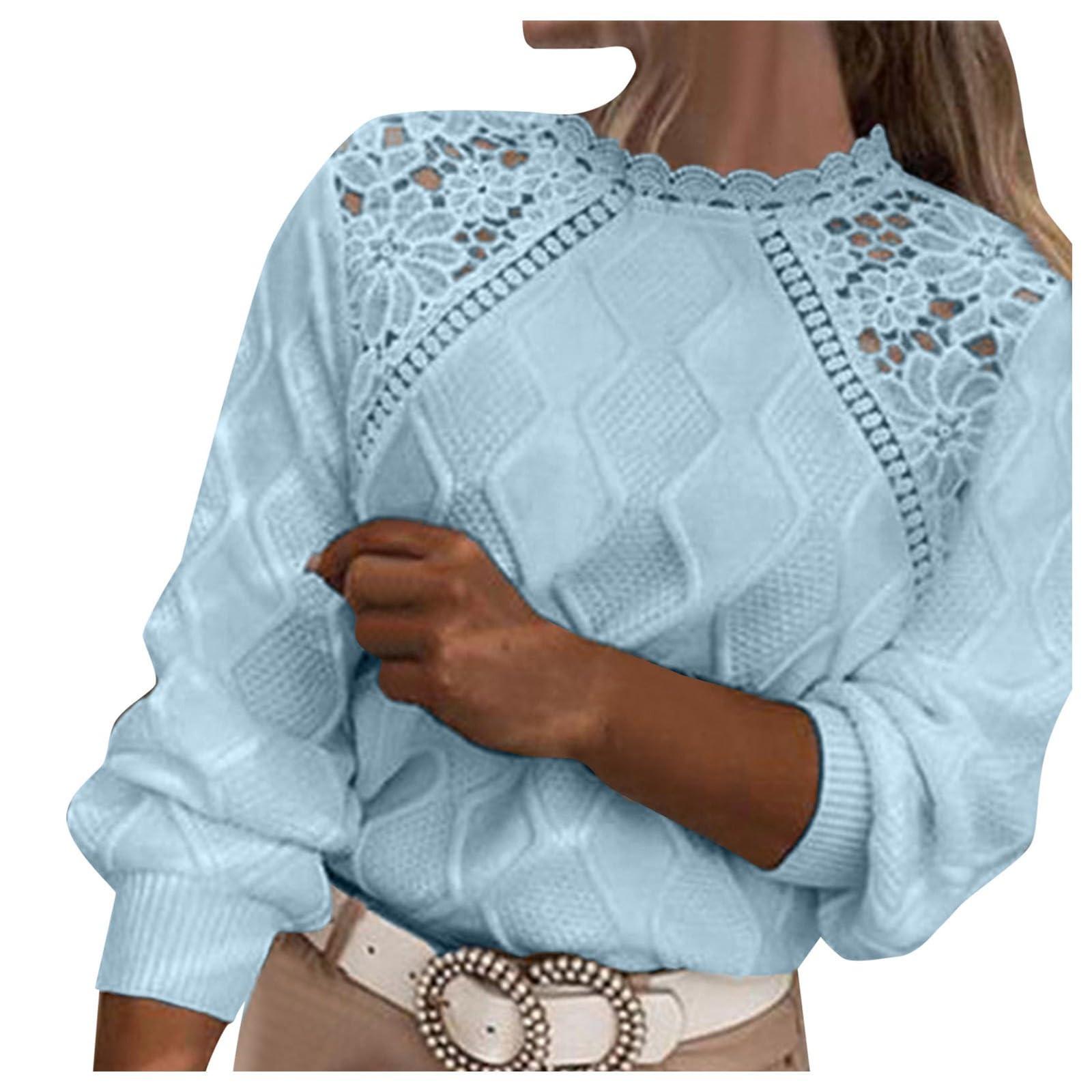 

Женская мода с длинным рукавом и круглым вырезом, полый кружевной вязаный топ XXL