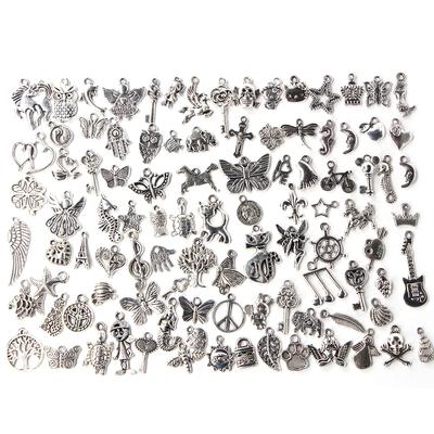 DIY Pendants Accessories Deep Silver Alloy Handcraft for Making Bracelet(100pcs Styles)
