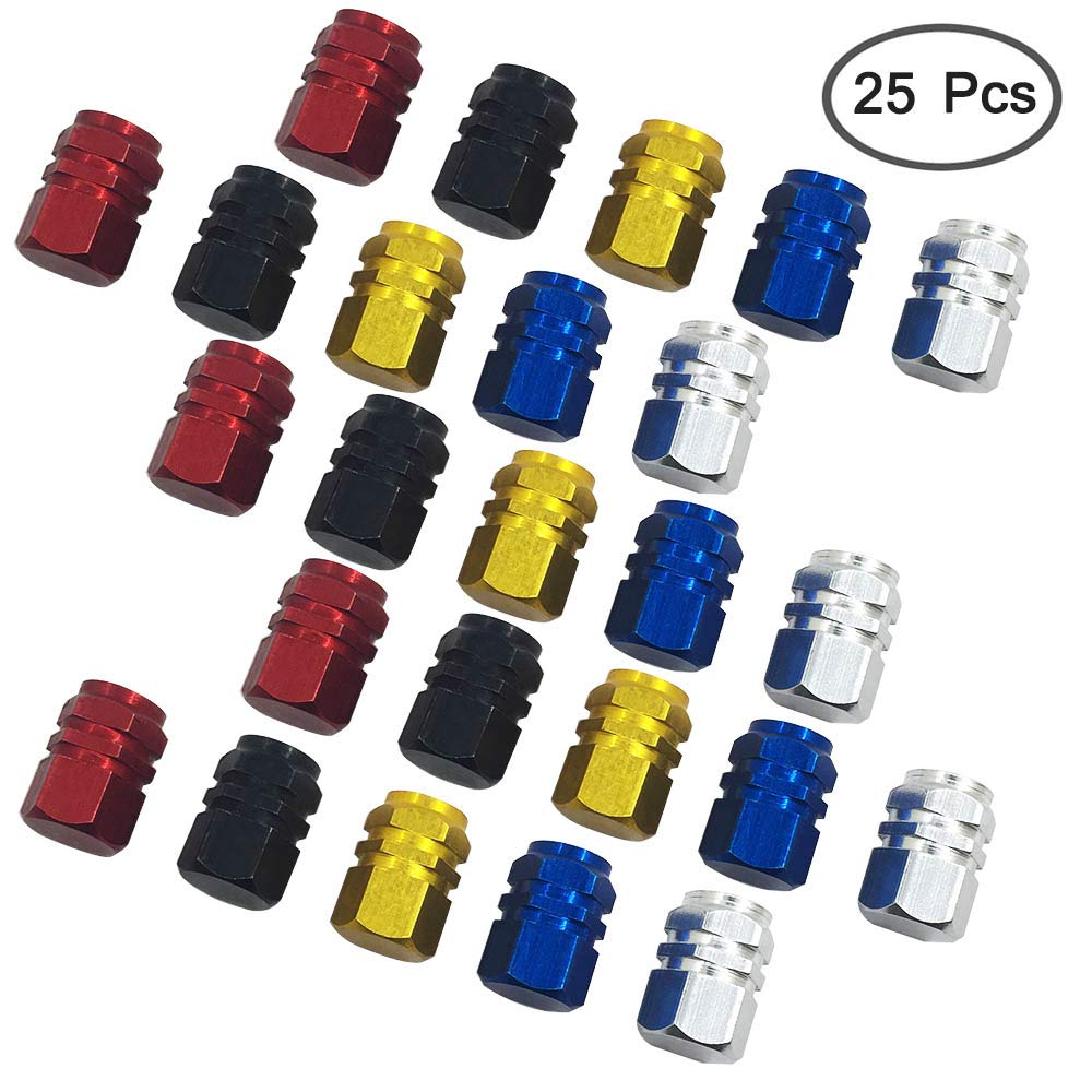 25 Valve Stem Caps, FineGood Aluminum Alloy Tire Valves Dust Cap for Car, Motorcycle,
