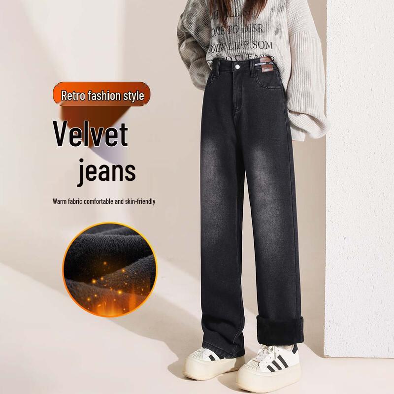 Handu Yishe Women s Winter Fleece-Lined Straight Jeans M