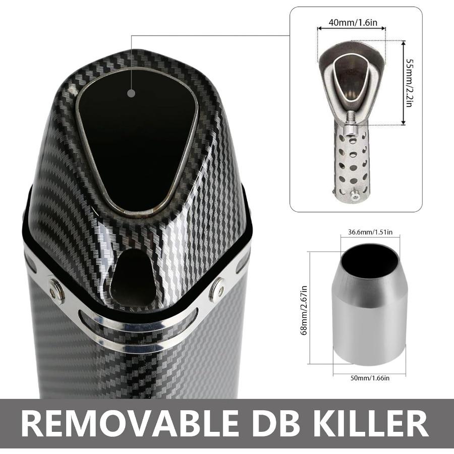 Exhaust Muffler Carbon Fiber 1.52 Inlet with Removable DB Killer for Street and Sport Motorcycles and Scooters Featuring 3851mm