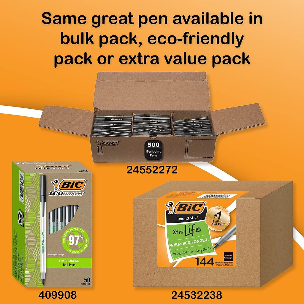 Bic Japan Round Stic Ballpoint Black Medium 60 Per Box Pen, Ink, Point, 1.0 Mm, (Used)