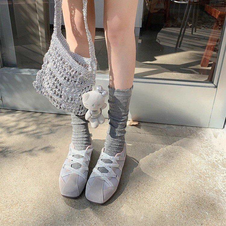[Real soft leather thick sole] Korean blogger~ Cross-band functional wind ballet Mary Jane casual shoes women's sports shoes