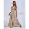 Women's Elegant V-neck Waist Cinched Ruffle Hem Maxi Dress, European American Style Spring Summer Long Dress for Women