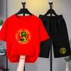 Summer T-shirt+shorts Anime snake Print Boy Black Girl Sets Tshirt kids Tops Casual Tees round Neck short-sleeved top