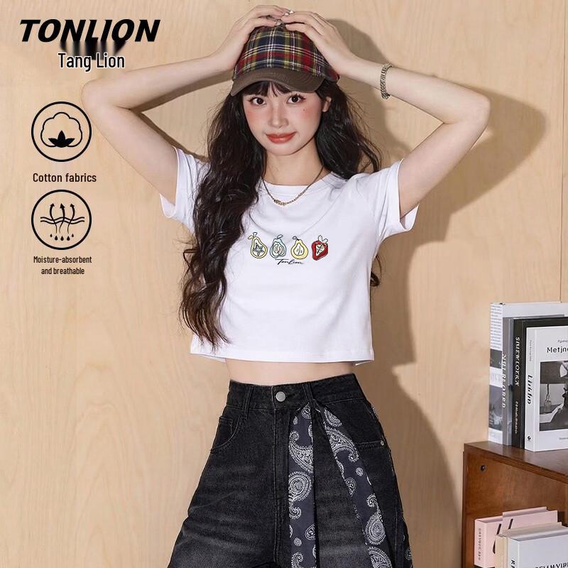 TonLion Women s Cotton Fruit Embroidery T-Shirt XL