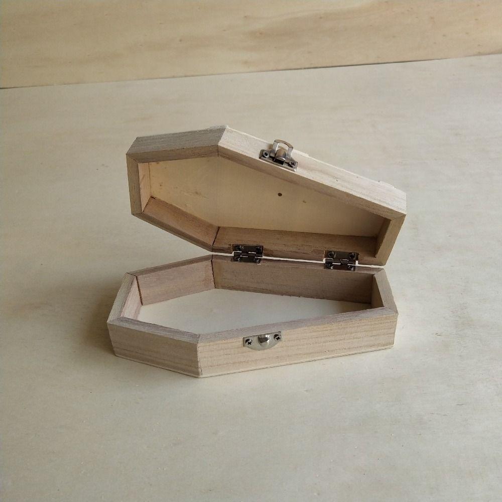 Hinged Lids Halloween Gift Box DIY Candy Storage Box Unfinished Coffin Wooden Box  Storage