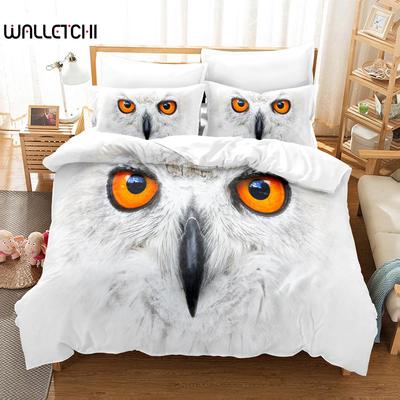 Eulen-Bettbezug-Set, Mikrofaser, süßer weißer Eulen-Bettbezug, Vogeltier-Bettbezug für Jungen, Teenager, Erwachsene, Doppel-/Queen-Size
