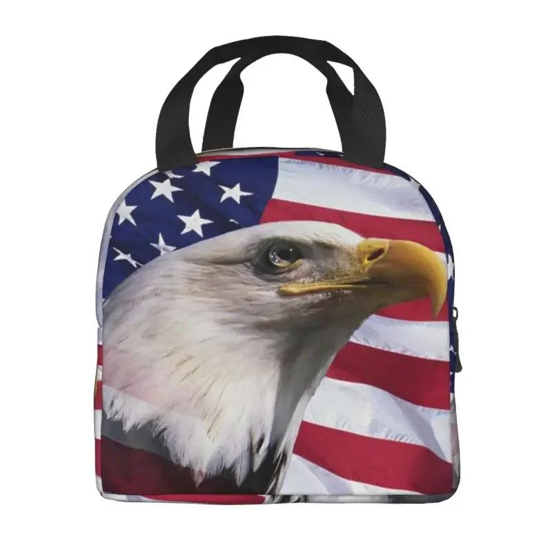 Freedom Patriotic Bald Eagle American Flag Thermal Insulated Lunch Bags USA Flag Portable Lunch Container for School Food Box