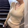 Solid Color V-neck Knitted Bottoming Shirt Women's Autumn and Winter New Inner Sweater Pure Desire Slim and Thin Versatile Long-sleeved Top