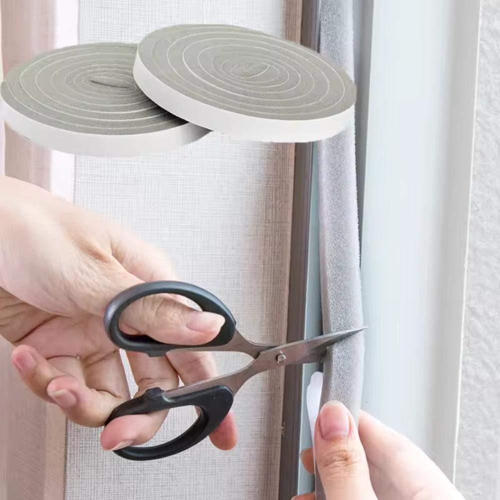 2pc/set 2m/78.74in Foam Door Window Sealing Strip Wearable Sliding Soundproof Sponge Strip Rain-proof Self-adhesive Tape