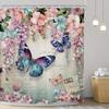 Floral Butterfly Shower Curtain Spring Pink Blue Vintage Flowers Purple Lavender Weeping Wisteria Blossom Envelope Bathroom