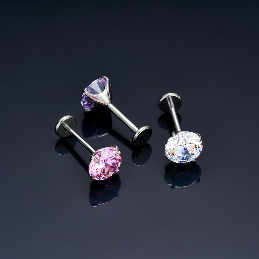 Titanio F136 2/2,5/3/4/5/6Mm Stud Labret con Zirconia Cubica 16G Trago Elica Cartilagine Conchiglia Flatback Lobo Orecchio Piercing Gioielli Corpo
