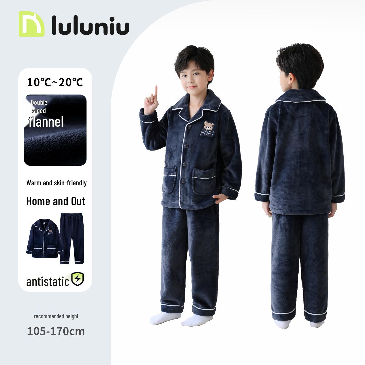 

Lulu Cow Boys Warm Flannel Pajamas - Fall/Winter Coral Fleece Sleepwear for Kids 110cm (8: height 105-115cm) глибокий/синій