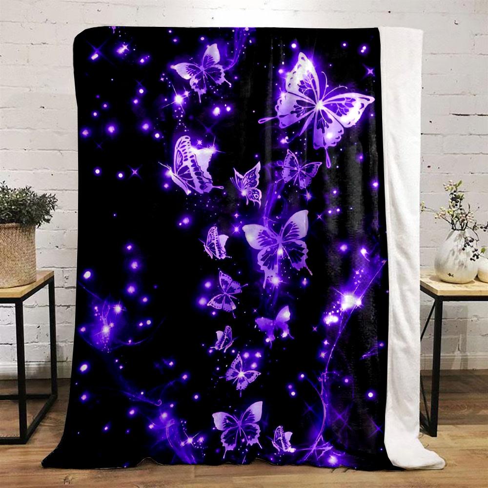 Purple Glowing Butterflies Blanket Bedroom Blanket for Livingroom Couch Lunch Break Soft Throw for Friend's Festival Gift